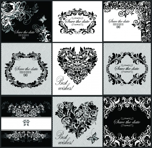 Black and White Floral Cards Vector