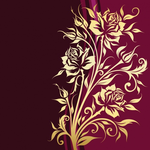 Stock Vector:Vintage floral banner with gold