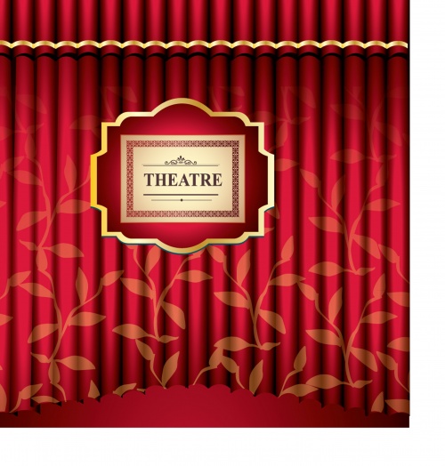 Red curtain with frame and mask