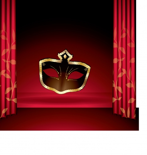 Red curtain with frame and mask