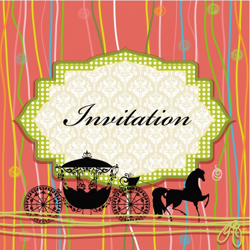          / Vintage invitations with red flowers in vector