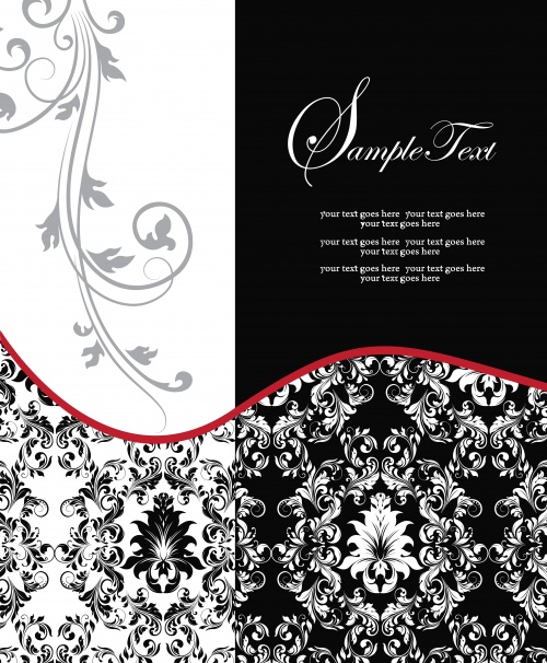     -- / Vintage floral black-red-white background in vector