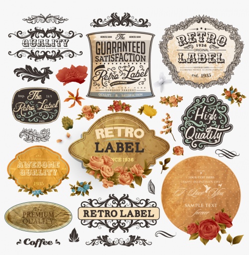 Vintage Labels with Flowers Vector