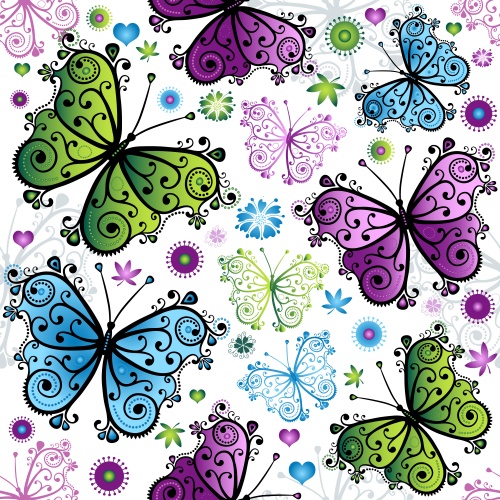       / Background with butterflies and flowers in vector