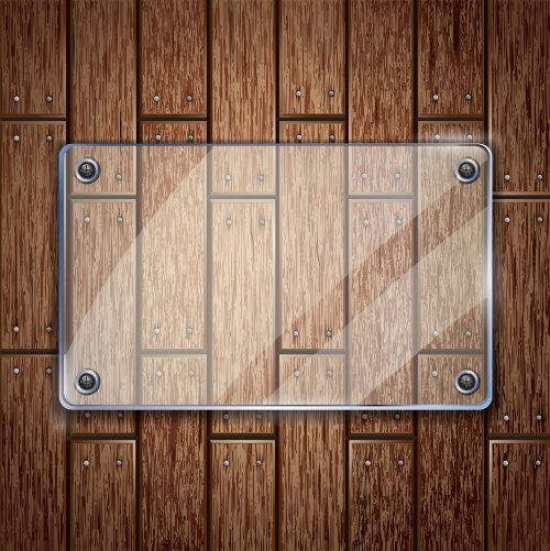 Stock: Glass frame on wooden texture