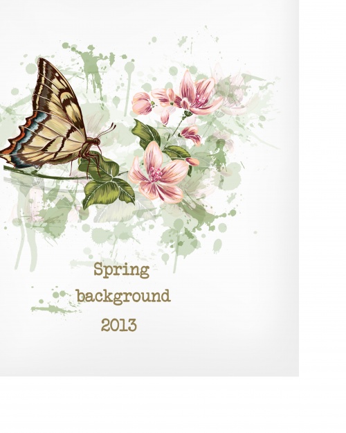 Spring floral background with butterflies