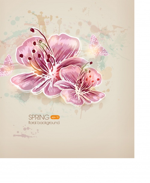 Spring floral background with butterflies