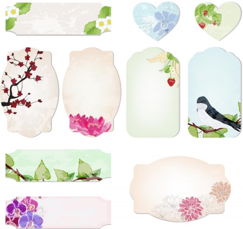       / Easter and floral banners with ribbons in vector
