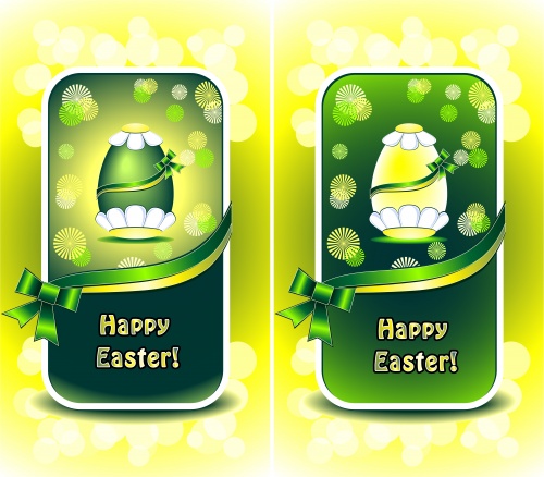       / Easter and floral banners with ribbons in vector