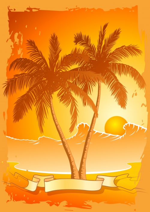 Stock: Floral background palms with banner