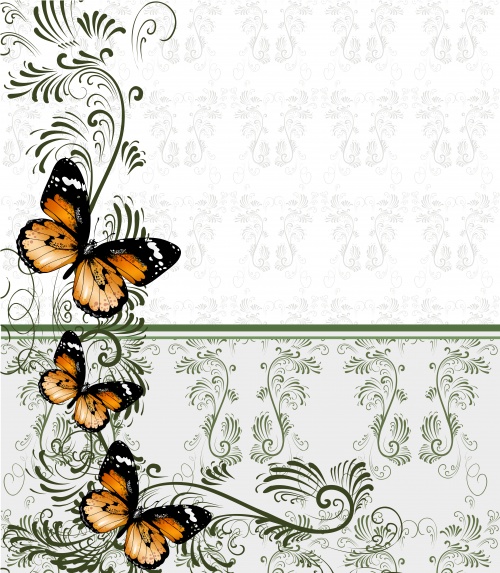      / Vintage background with hand drawn animals and butterfly in vector