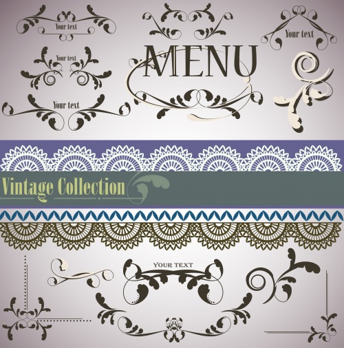       2 / Vintage menu and ornaments in vector 2