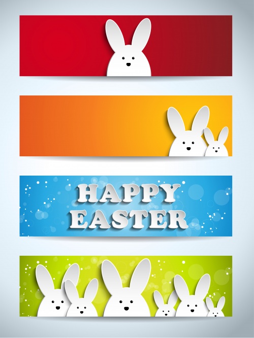      / Easter color banners with rabbit in vector