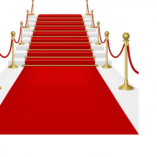 Red theater curtains and red carpet