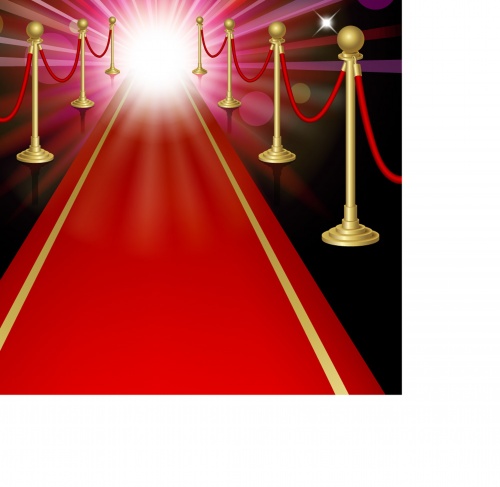 Red theater curtains and red carpet