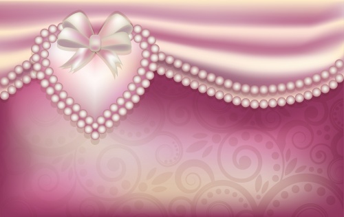 Backgrounds with pink roses, hearts and pearls in a vector