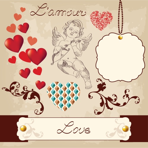 Vintage Invitation angels by Valentine's Day in a vector