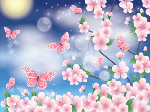 Stock: Spring card with sakura and butterfly