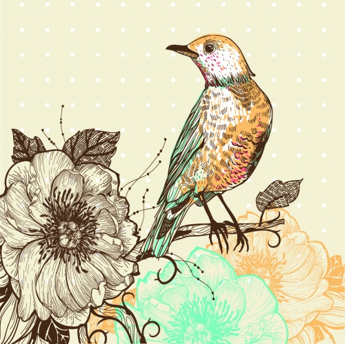 Floral Backgrounds with Birds Vector