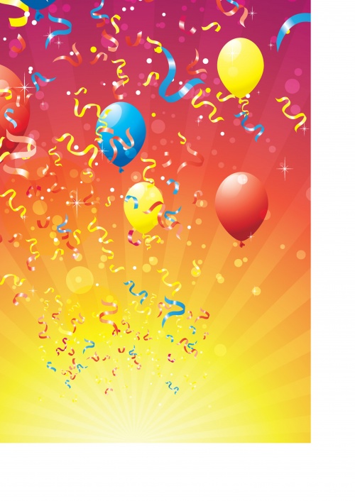 Background with balloons, masks and ribbons