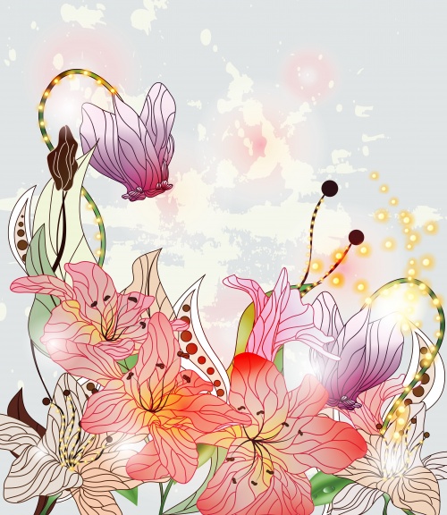 Shining composition with lilies and cosmos