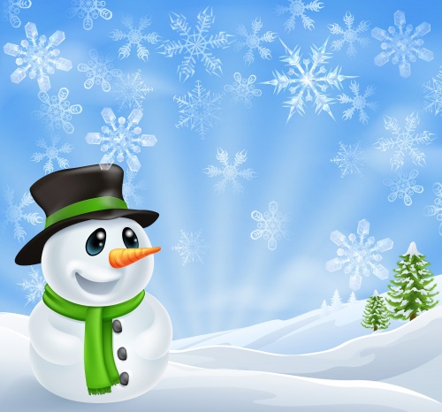     Stock: Vector Christmas Background with a Small Snowman