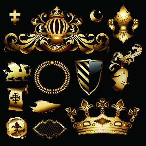 Golden Heraldic Elements Vector