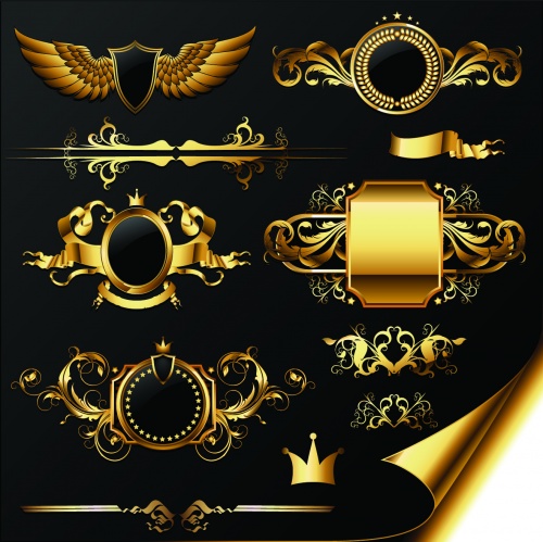 Golden Heraldic Elements Vector