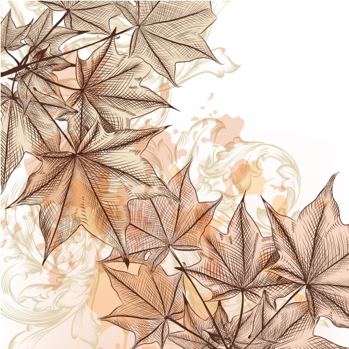 Hand drawn autumn backgrounds with maple leaves