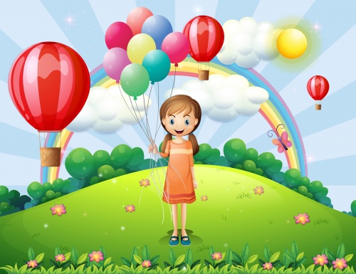 Celebratory children's backgrounds with a girl - vector clipart