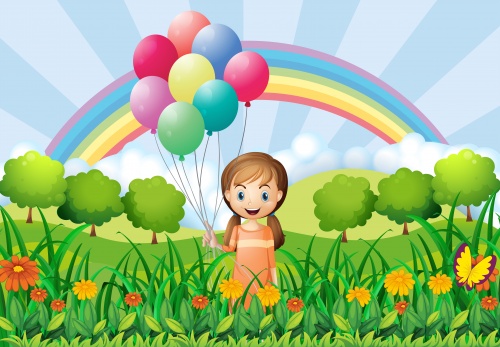 Celebratory children's backgrounds with a girl - vector clipart