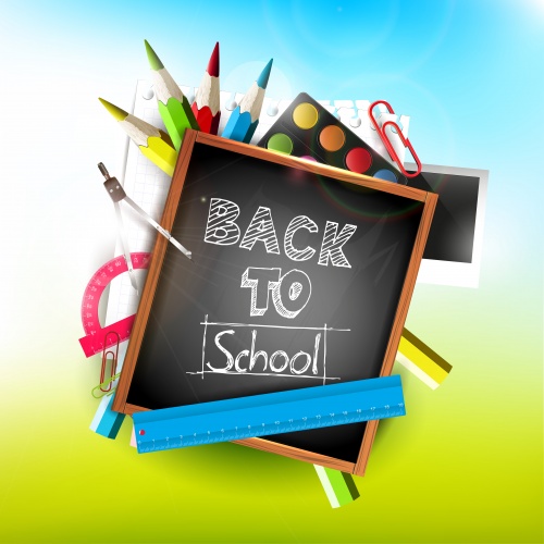    / School supplies, pens, books and exercise book - vector