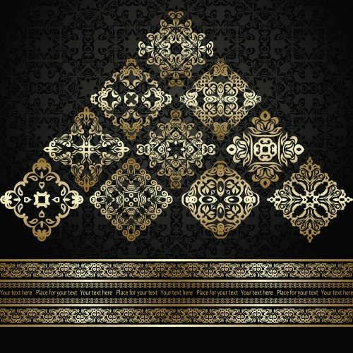     , 7 / Black vintage with gold ornament in vector, 7