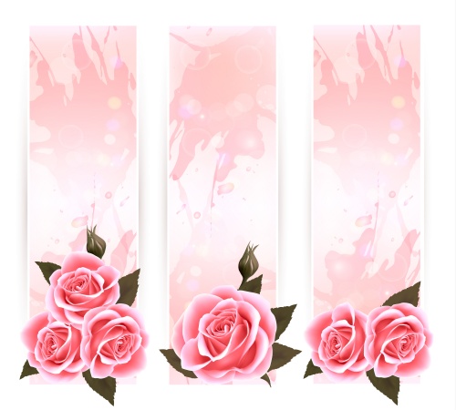 Paper Banners with Roses Vector