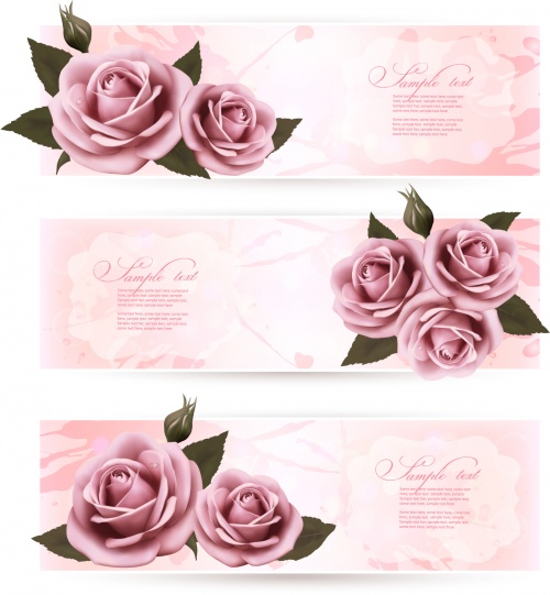 Paper Banners with Roses Vector