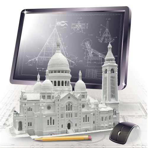 Background with 3D building model