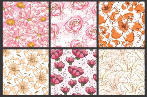 Seamless Vector Patterns Floral Watercolor Set 66