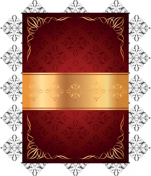         / Red vintage background with gold elements in vector