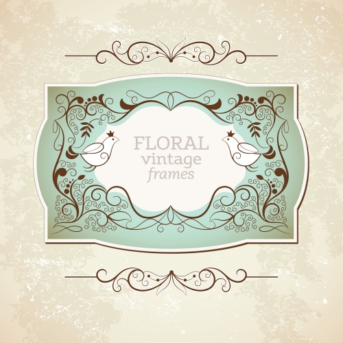      / Vintage floral frame and inscriptions in vector