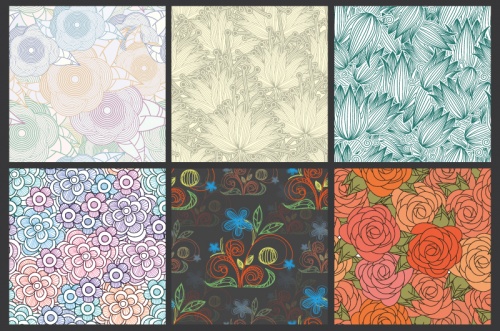 Seamless Vector Patterns Floral Chaos Set 65