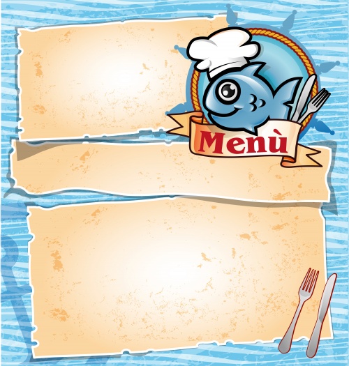        / Vector fish menu and menu for pizza