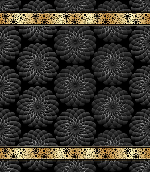       / Black vintage backgrounds with gold elements in vector