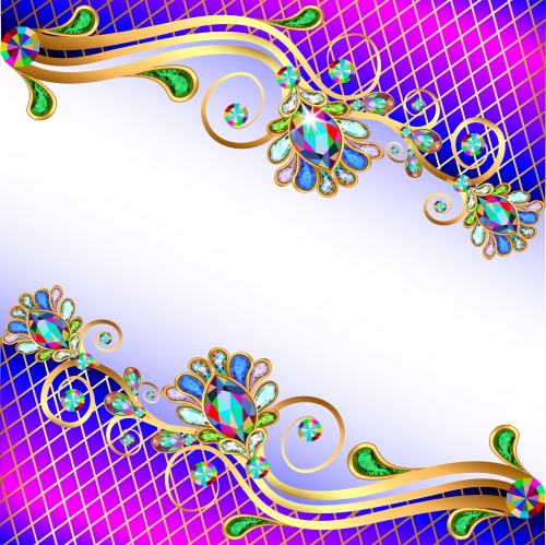 Background with floral design and precious stones-vector clipart
