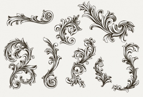 Designtnt - Vector Engraved Floral Elements