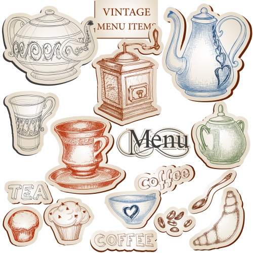       / Vintage invitation and cup for menu in vector