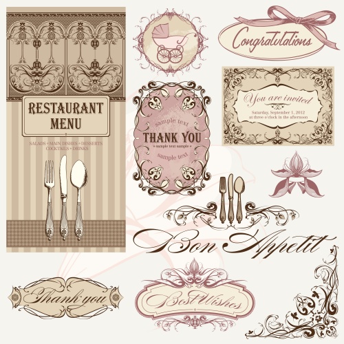       / Vintage invitation and cup for menu in vector