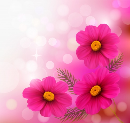       / Holiday background with colorful flowers and ribbons in vector