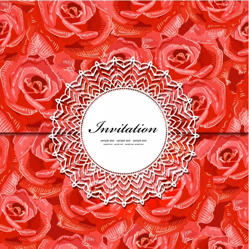          / Vintage invitations with red flowers in vector