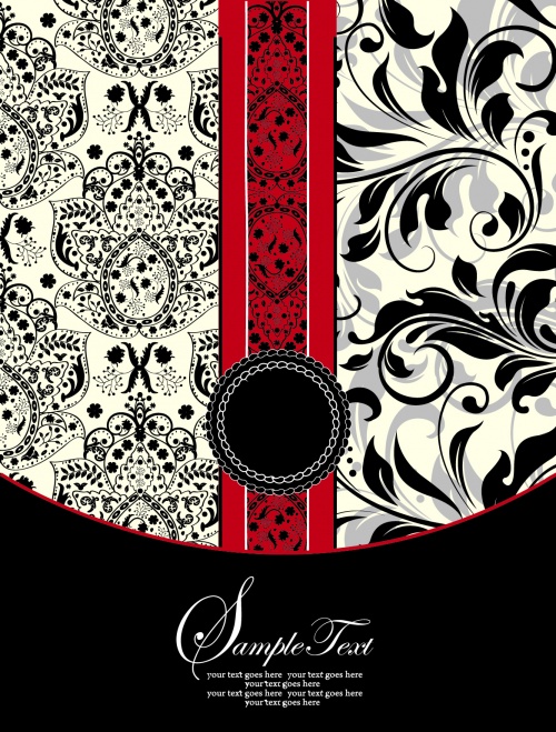     -- / Vintage floral black-red-white background in vector