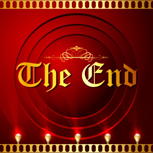  The End / Inscription the end on a red and black background in a vector